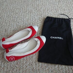 CHANEL red & white sporty Ballerina Flats size 6
